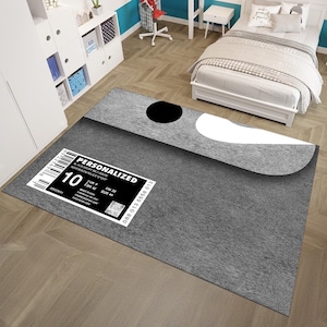 Alfombra con forma de caja de zapatillas, alfombra con etiqueta de zapatillas, alfombra con forma de caja de zapatos, alfombra deportiva, alfombras para sala de estar, regalos de cumpleaños, sala de zapatillas, regalo para él, alfombra de cocina