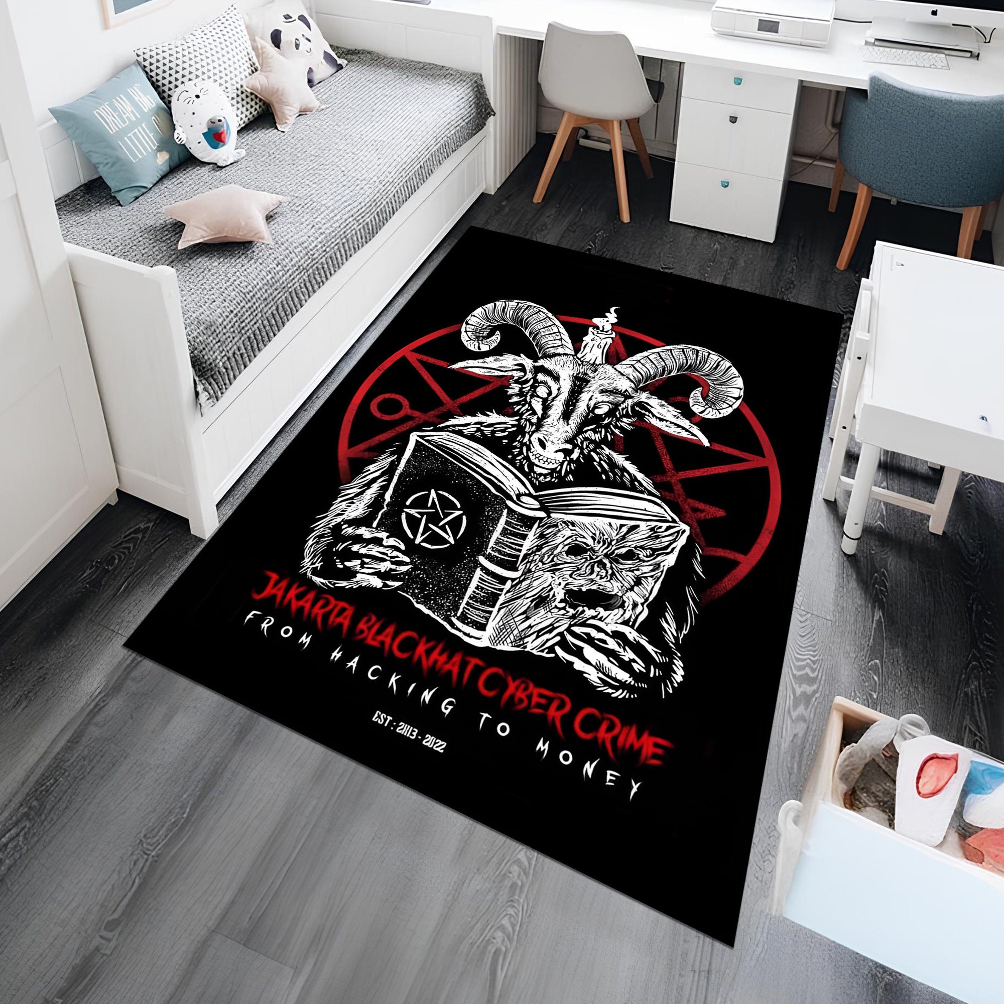 Discover Satanic Rug,Skull Decor, Horror Rug,Art Rug,Fear Rug,Rug for Living Room,Young Room Rug,Boys Room Rug,Custom Rug,Personalized Gifts,Area Rug