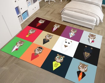 Kanye West,Kanye West Rug,Bear Rug,Musıc Rug,Colorful Rug,Custom Rug,Nursery Rug,Cute Rug,Area Rug,Young Room Rug,Nursery Decor,Gift For Him