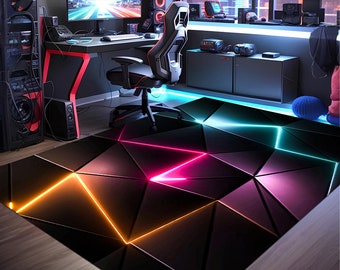 Gamer Rug,Gaming Rug,Game Rug,Geometric Rug,Colorful Rug,Play Room Rug,Neon Decor,Custom Rug,Neon Look Rug,E-Sport Rug,Area Rug,Gaming Gifts
