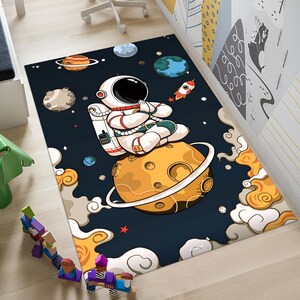 Astronaut Rug,Space Rug,Colorful Rug,Cute Rug,Space Decor,Nursery Rug,Boys Room Rug,Custom Rug,Gift for Kids,Personalized Gifts,Area Rug