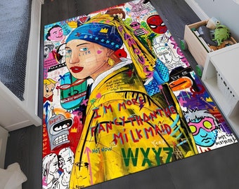 Tappeto Pop Art, tappeto Graffiti, tappeto artistico colorato, tappeto da donna, tappeto unico, tappeto fantastico, tappeto moderno, tappeto personalizzato, tappeto da salotto, regali per lui