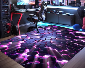 Gamer Rug,Gaming Rug,Game Rug,Geometric Rug,Colorful Rug,Play Room Rug,Neon Decor,Custom Rug,Neon Look Rug,E-Sport Rug,Area Rug,Gaming Gifts