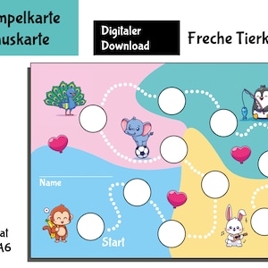 スタンプカード PDF、体操カード、リワードボード子 PDF、デジタルポイントカード、リワードボード、学習カード、印刷用ダウンロード、DIN A6