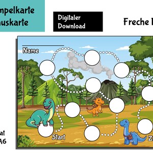 Stempelkarte Dino, Bonuskarte Dino, Belohnungstafel Kind, Digitale Belohnungskarte, Belohnungstafel, Lernkarte, Download zum Ausdrucken