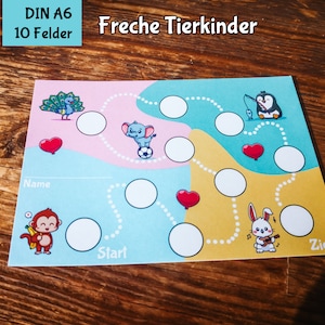 Tarjeta de sello para niños animales, cumpleaños infantil, búsqueda del tesoro de animales, tarjeta de bonificación para gimnasia infantil y deportes de equipo, ayudante del hogar