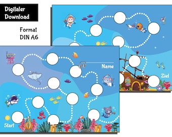 Stempelkaart onderwaterwereld, speurtocht voor kinderverjaardag, beloningsbord voor kinderen, digitale beloningskaart, leerkaart