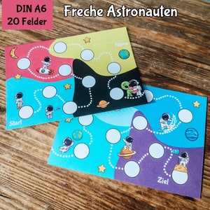 Cartão de carimbo astronautas, caça ao tesouro de aniversário infantil, cartão de carimbo para ginástica infantil e esportes coletivos, cartão de bônus, ajudante doméstico