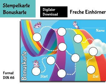 Stempelkarte Einhorn, Bonuskarte Einhorn, Belohnungstafel Kind, Digitale Belohnungskarte, Belohnungstafel, Lernkarte,Download zum Ausdrucken
