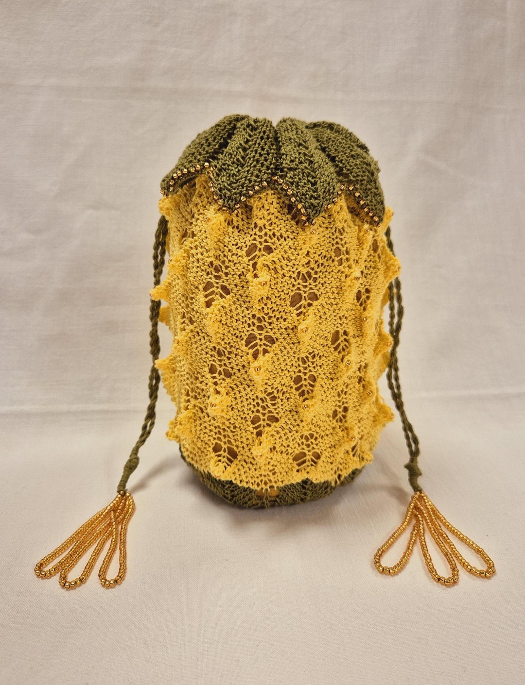 Regency Pineapple Reticule With Glass Beads, Handknitted - Etsy