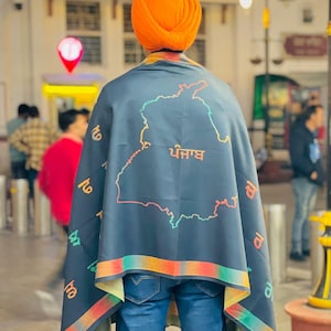 Punjabi Schal Gurmukhi Buchstaben mit Punjab Karte, Sikh Kunst, Hochzeitsaccessoires Jaago Schal, Punjabi Alphabet Buchstaben, Kurta Pajama