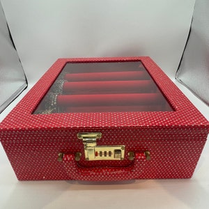 4 Rods Large Bangle Box Red & Silver with Window Girls And Women Organizer Bangle Bracelet Jewellery With Travel Cases Storage