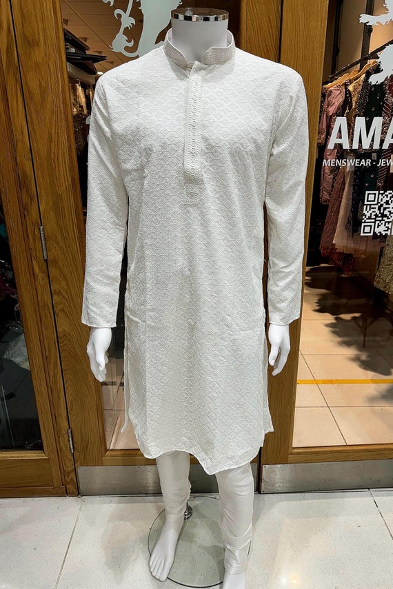 Men s White Chikankari Kurta Pajama Set Jaggo Traditional Party Wear Churidar Indian Wear Desi Wear Pakistani Pathani Salwar Etsy UK