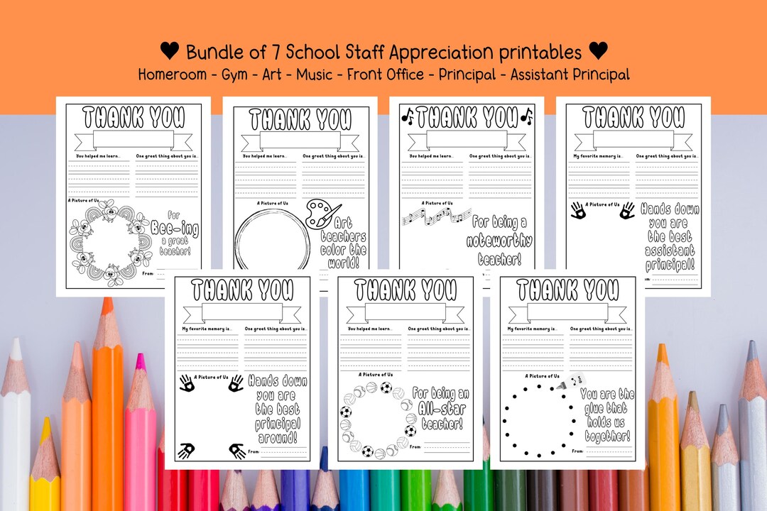 Elementary School Staff Appreciation Printable BUNDLE Teacher - Etsy
