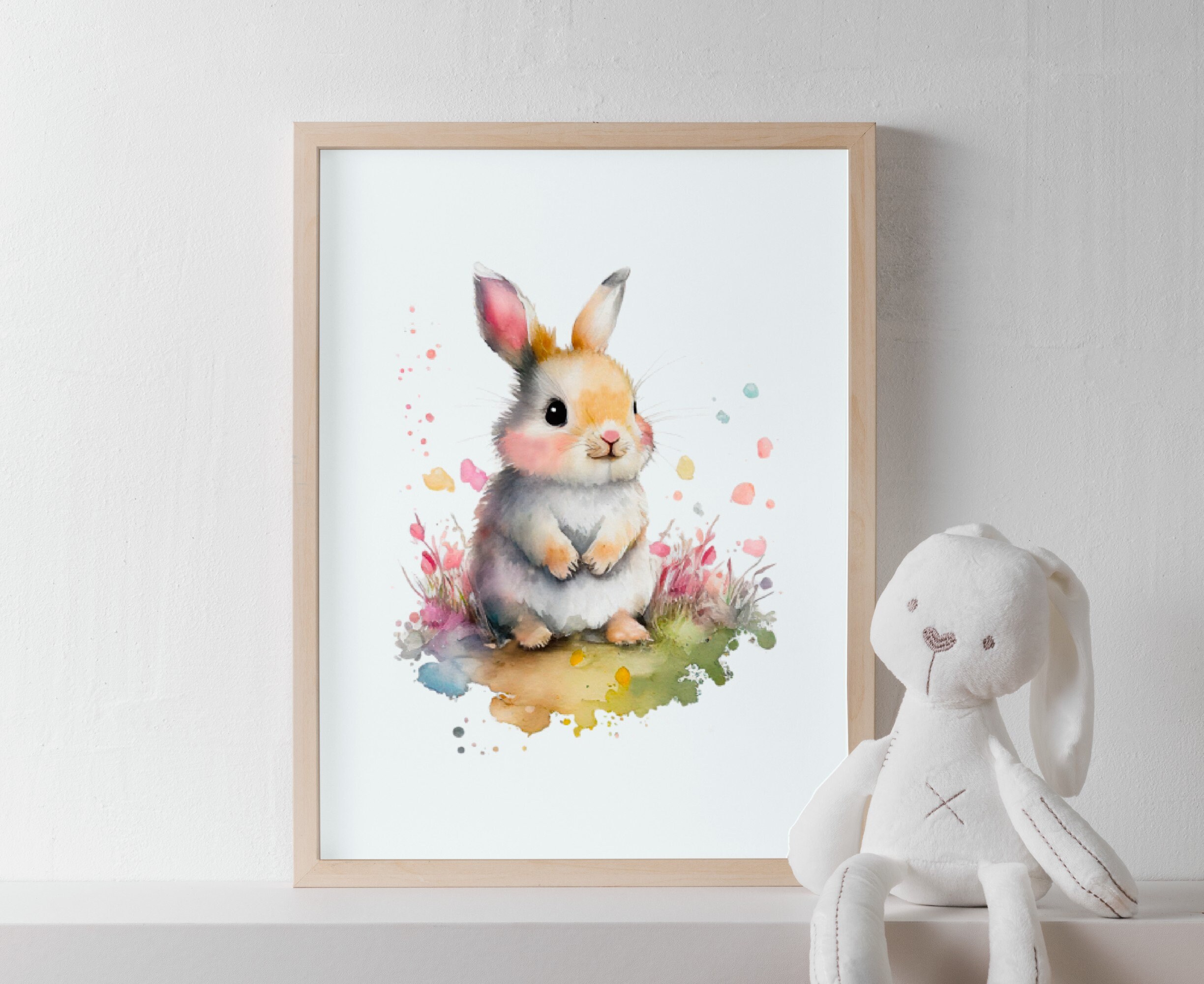 Rabbit Printable Wall Art Nursery Animal Wall Art Rabbit Wall Art Water Color Wall Art Children