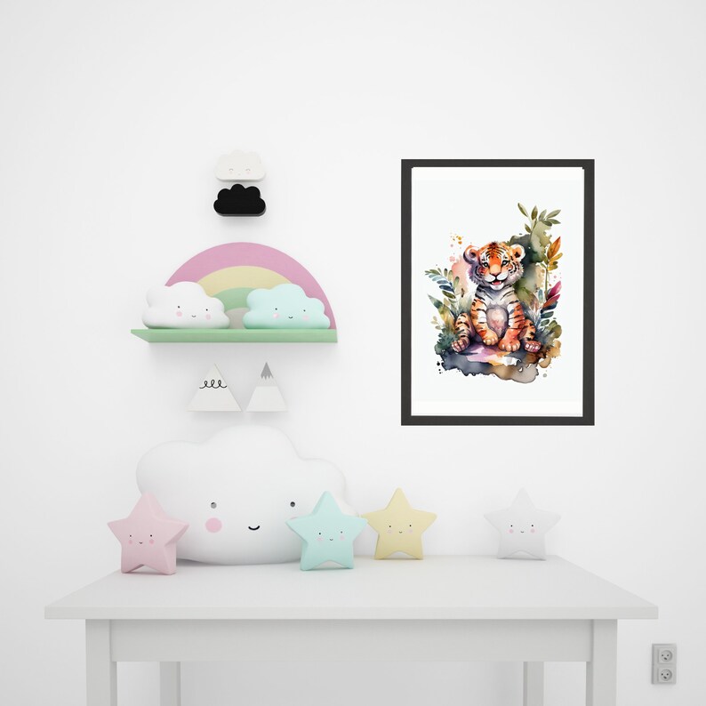 Nursery Animal Wall Art Baby Tiger Wall Art Water Color Wall Art