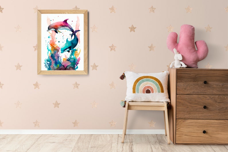 Nursery Animal Wall Art, Dolphin Wall Art, Water Color Art, Children's
