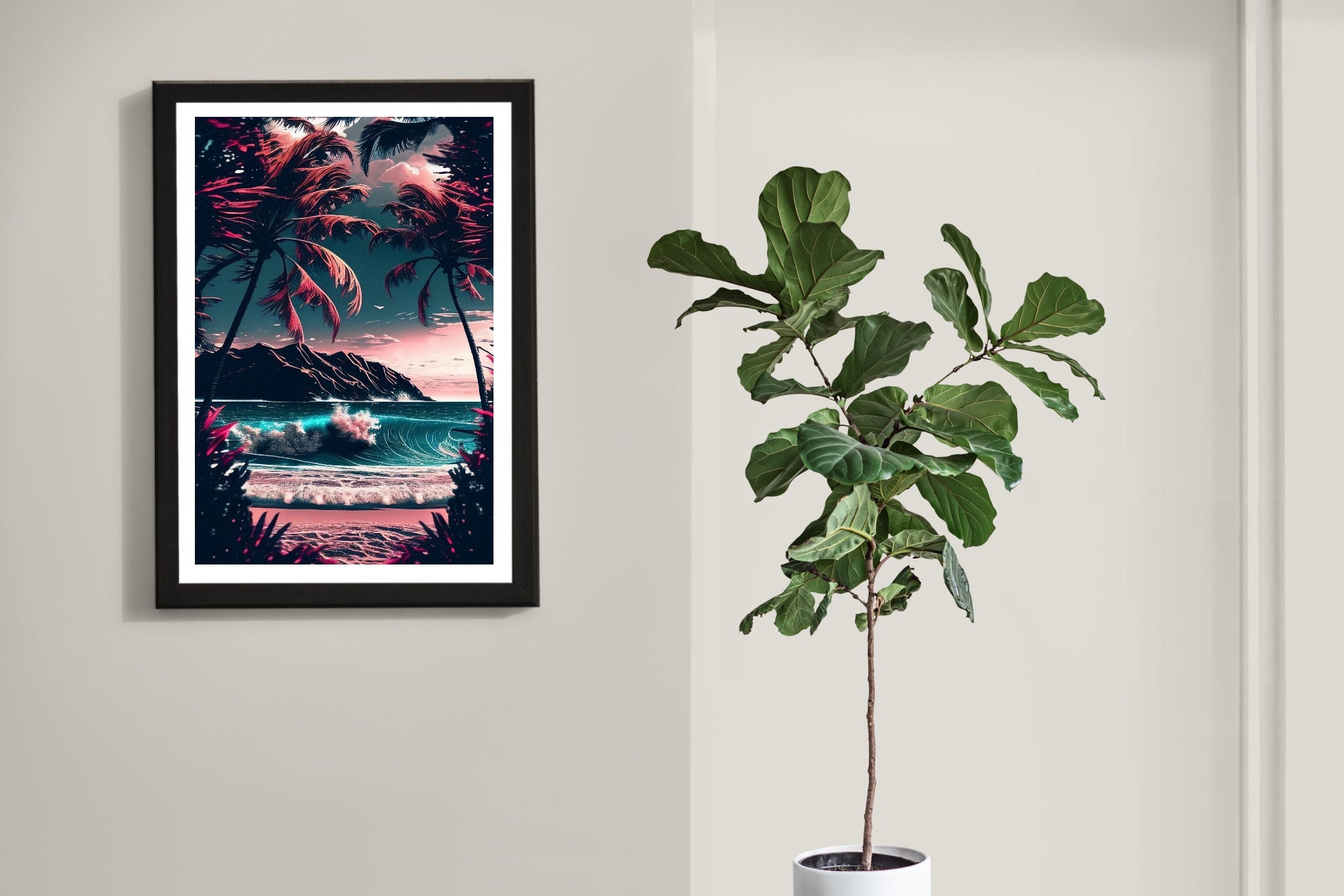 Boho Style Coastal Wall Decor. Good Vibes, Palm Trees, Surf