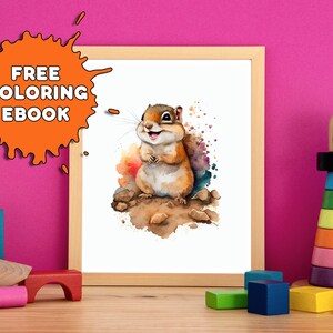 Nursery Animal Wall Art Baby Chipmunk Wall Art Water Color Wall Art Children&#39;s Room Decor Wall Art Digital Download Wall Art, Nursery Prints