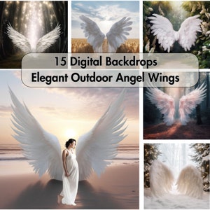 15 x Digital Backdrops, Elegant Angel Wings Background, Wing Digital Backdrop, Outdoor Angel Wings Backdrops, Photography Backdrop