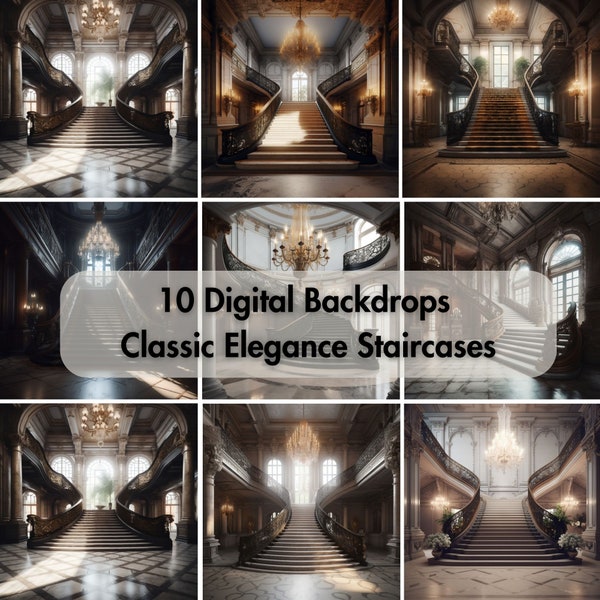 10 x Digital Backdrops, Classic Elegance Grand Staircases, Grand Staircase back drop, Digital Backdrop, Photography Backdrop