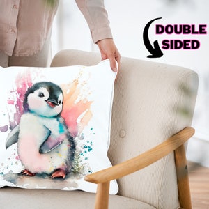 Nursery Animal Print Pillow Baby Penguin Pillow Water Color Art Pillow Children&#39;s Room Decor Pillow Penguin Gift for Penguin Lovers