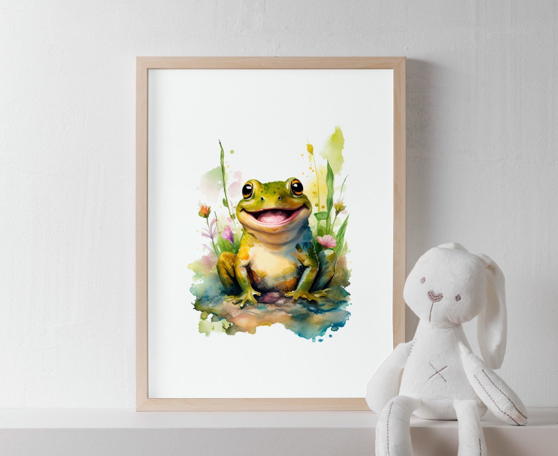 Nursery Animal Print Wall Art, Baby Frog Art, Water Color Art, Children ...