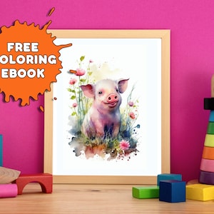 Nursery Animal Wall Art Baby Pig Wall Art Water Color Wall Art Children&#39;s Room Decor Wall Art Digital Download Wall Art, Nursery Prints