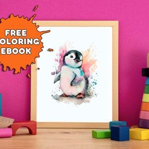 Penguin Printable Wall Art Nursery Animal Wall Art Penguin Wall Art Water Color Wall Art Children&#39;s Room Decor Wall Art, Nursery Prints