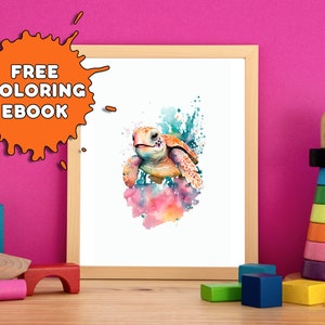 Nursery Animal Wall Art Baby Sea Turtle Wall Art Water Color Wall Art Children&#39;s Room Decor Wall Art Digital Download Art, Nursery Prints