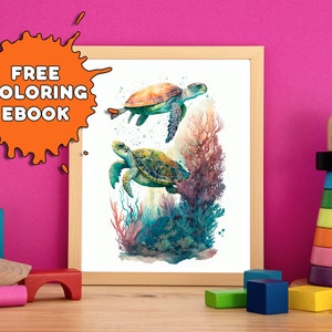 Nursery Animal Wall Art Sea Turtles Wall Art Water Color Wall Art Children&#39;s Room Decor Wall Art Digital Download Wall Art, Nursery Prints