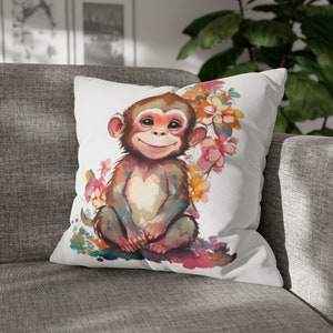 Nursery Animal Pillow Case Print, Baby Monkey Pillow Case, Child&#39;s Decor Pillow Case, Child&#39;s room Pillow, Monkey Gift for Monkey Lovers