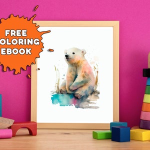 Nursery Animal Wall Art Baby Polar Bear Art Water Color Wall Art Children&#39;s Room Decor Wall Art Digital Download Wall Art, Nursery Prints