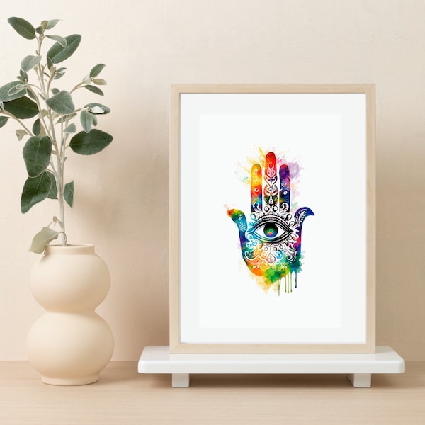 Spiritual Hand Symbol | Chakra Colors | All Seeing Eye | Inspirational | Zen | Meditation | Yoga | Wall Art| Digital Download