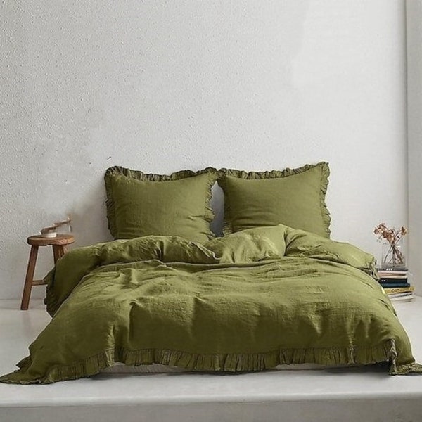 35 Color Natural Linen Ruffle Duvet Cover - Queen Duvet Cover - King Duvet Cover - linen ruffle bedding - Linen Bedding Set -Linen Duvet Set