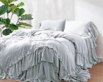 Rustic style Cotton bedding with double ruffles, French Cotton bedding set, 3 PCS with 1 duvet cover 2 pillowcases free shipping