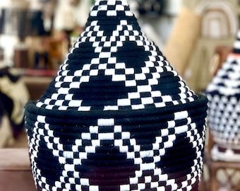 Cesta bereber con tapa Cesta marroquí muy única hecha a mano con materiales naturales y tejida a mano perfecta para la decoración del hogar boho y un regalo único