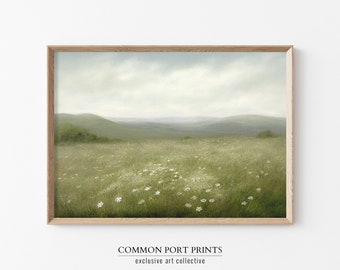 Moody Wildflower Print vintage Paysage Tirage Téléchargeable, Prairie, vintage Home Decor, Printable Country Landscape Peinture à l’huile | 003