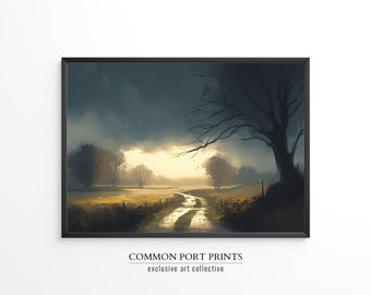 Countryside Lane Vintage Landscape Downloadable Print, Vintage Home Decor, Printable Country Landscape Oil Painting 089