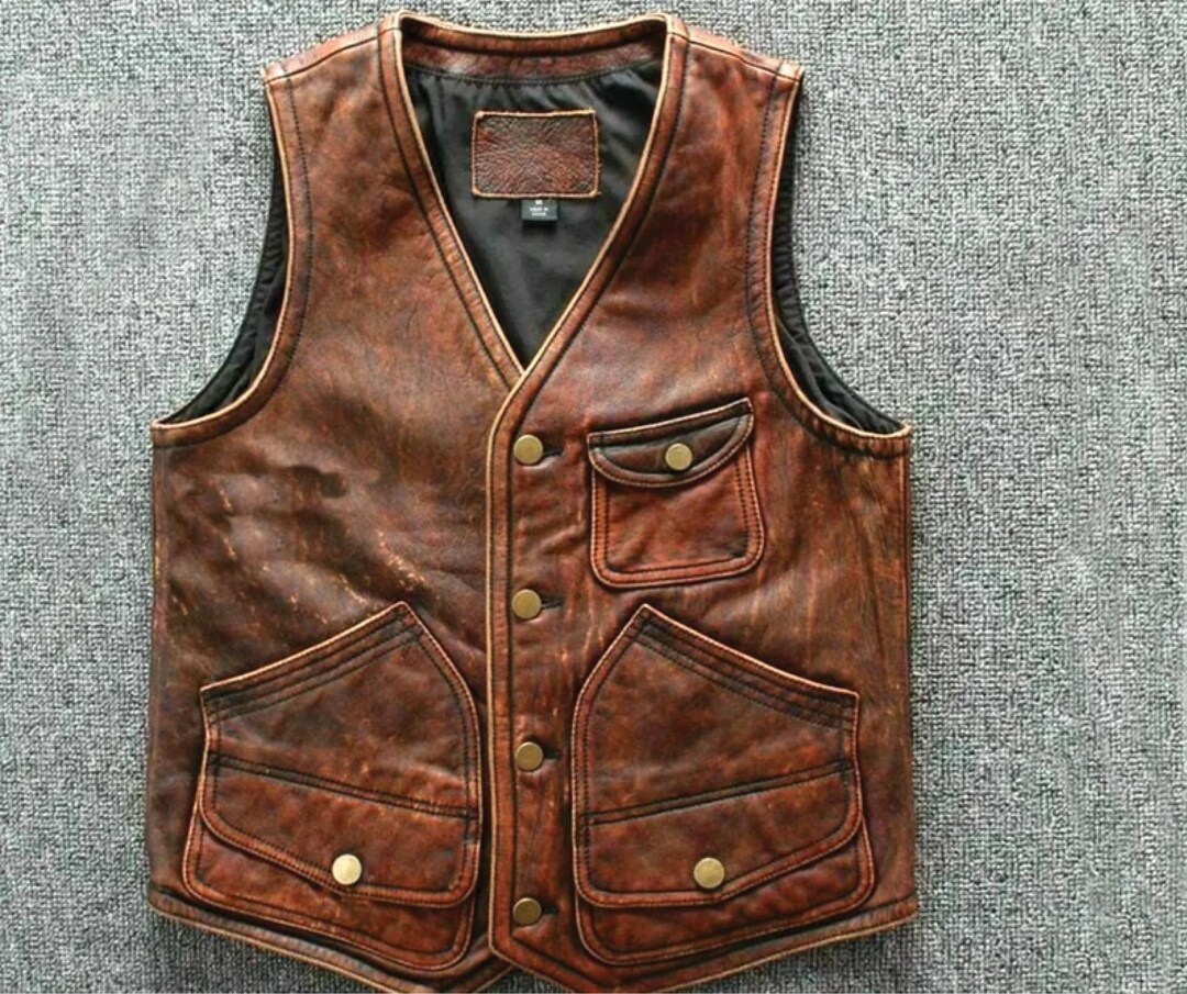 Vintage Style Brown Leather Vest for Men Antique Look Etsy