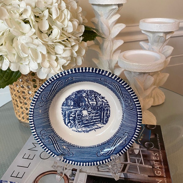 Currier and Ives Blue and White Dessert Bowl