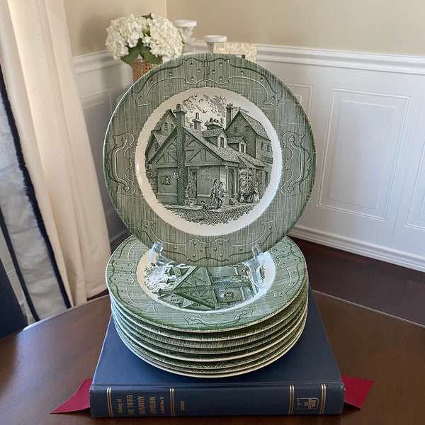 The Old Curiosity Shop Green and White Plates