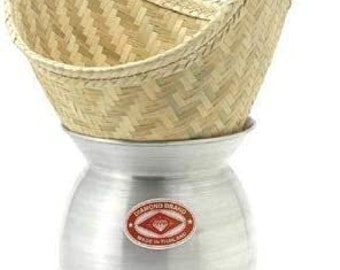 Diamond Brand Reisdämpfer - Laos Pot Rice Steamer und Bambuskorb zum Dampfgaren von Reis Aluminium Reisdämpfer