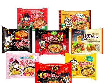 Fideos Ramen Sabor Pollo Caliente Buldak SAMYANG - Caja Mixta - Halal - Variedades Mixtas - Fideos Muy Picantes Fideos Coreanos Picantes - Con Selección