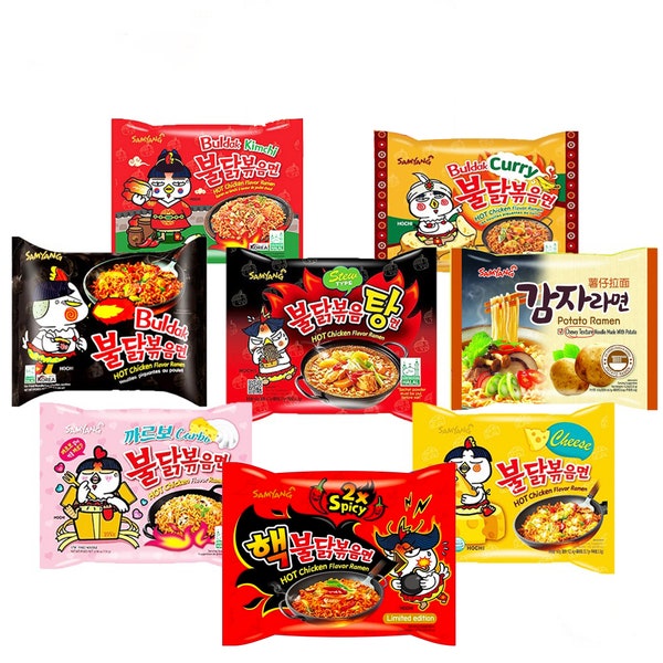 SAMYANG Buldak Hot Chicken Flavor Ramen Nudeln - Mix Box - Halal - Gemischte Sorten - Sehr Scharfe Nudeln Spicy Korea Noodle - Mit Auswahl