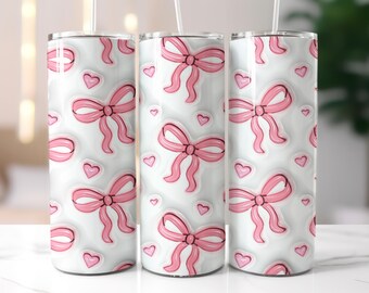 3D aufgeblasene Coquette Bow Tumbler Wrap PNG | Schleife Becher wickeln | Coquette Bogen png | Kokette Schleife Design