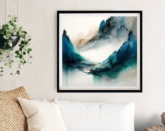 Teal Watercolor Abstract Wall Art: Minimalist Home Decor (Digital Download)