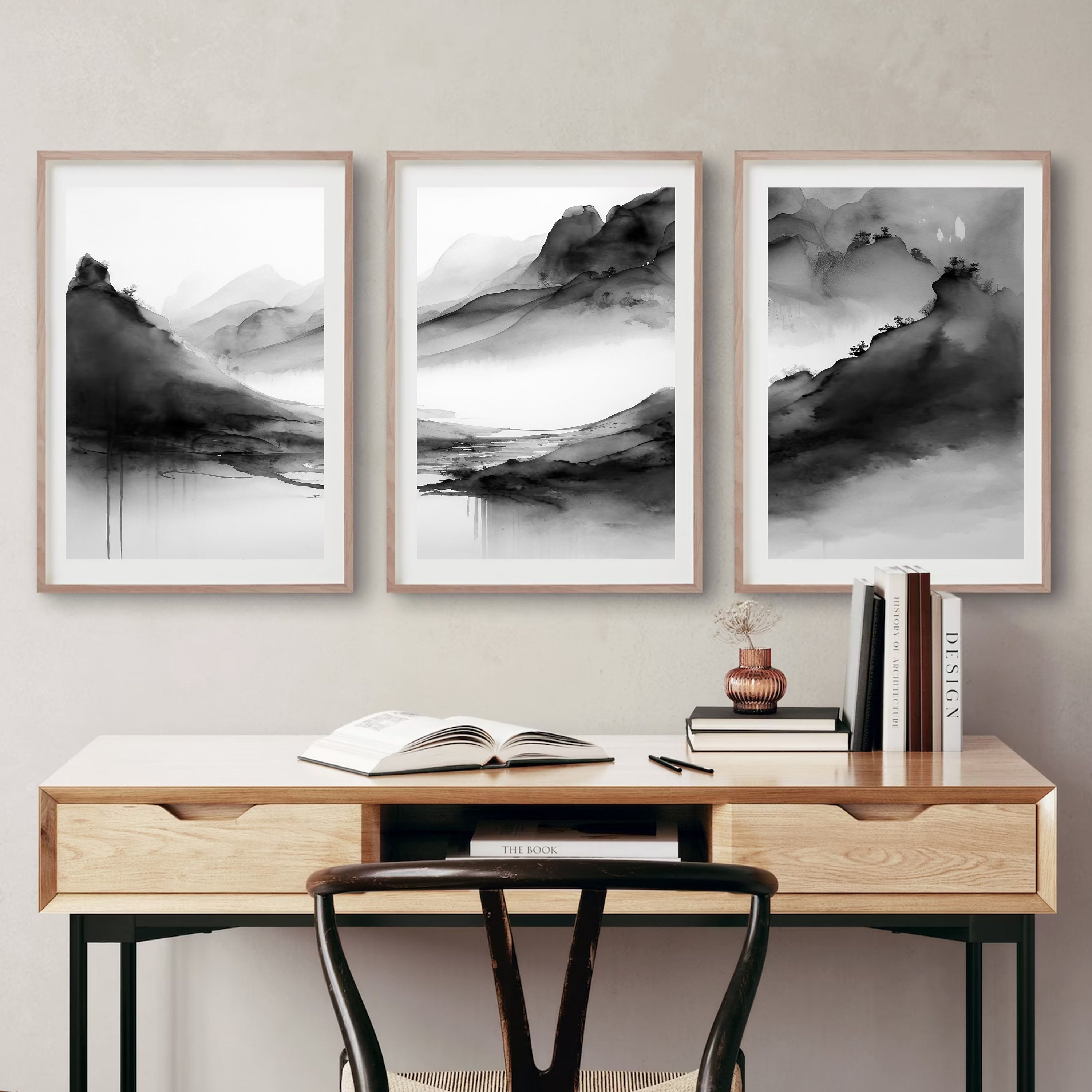 Black and White Watercolor Printable Wall Art Set of 3 - Etsy