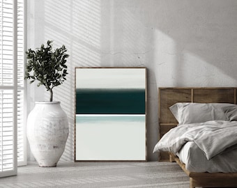Teal Watercolor Abstract Line Art Print: Minimalist Wall Decor (Digital Download)