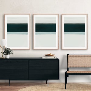 Teal Abstract Watercolor Art Print Set: Minimalist Triptych (Digital Download)